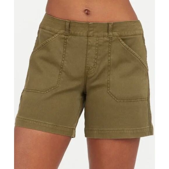 Spanx Womens 6 Inch Stretch Twill Shorts Size Medium Olive Green Pull On Shaping - Picture 1 of 11